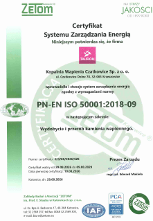 Certyfikat PN-EN ISO 50001:2018-09